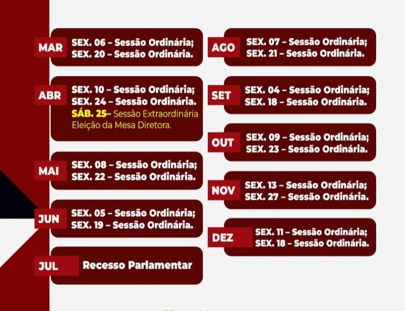C�mara de Curral Velho divulga calend�rio oficial com as reuni�es ordin�rias que ser�o realizadas em 2026